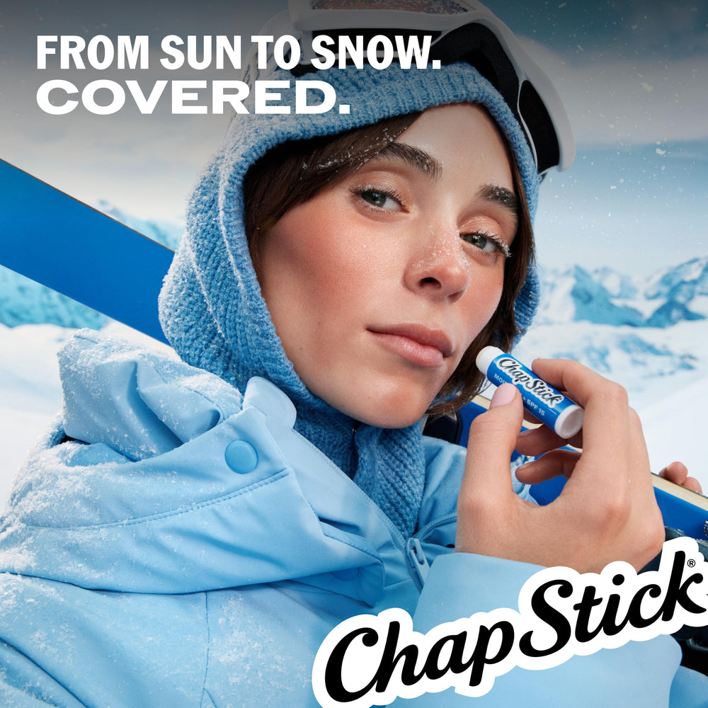 ChapStick label close-up highlighting ingredients and gentle formula benefits