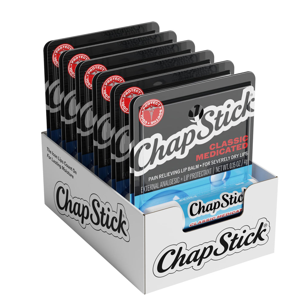 ChapStick medicated front packaging showing brand and multipack convenience