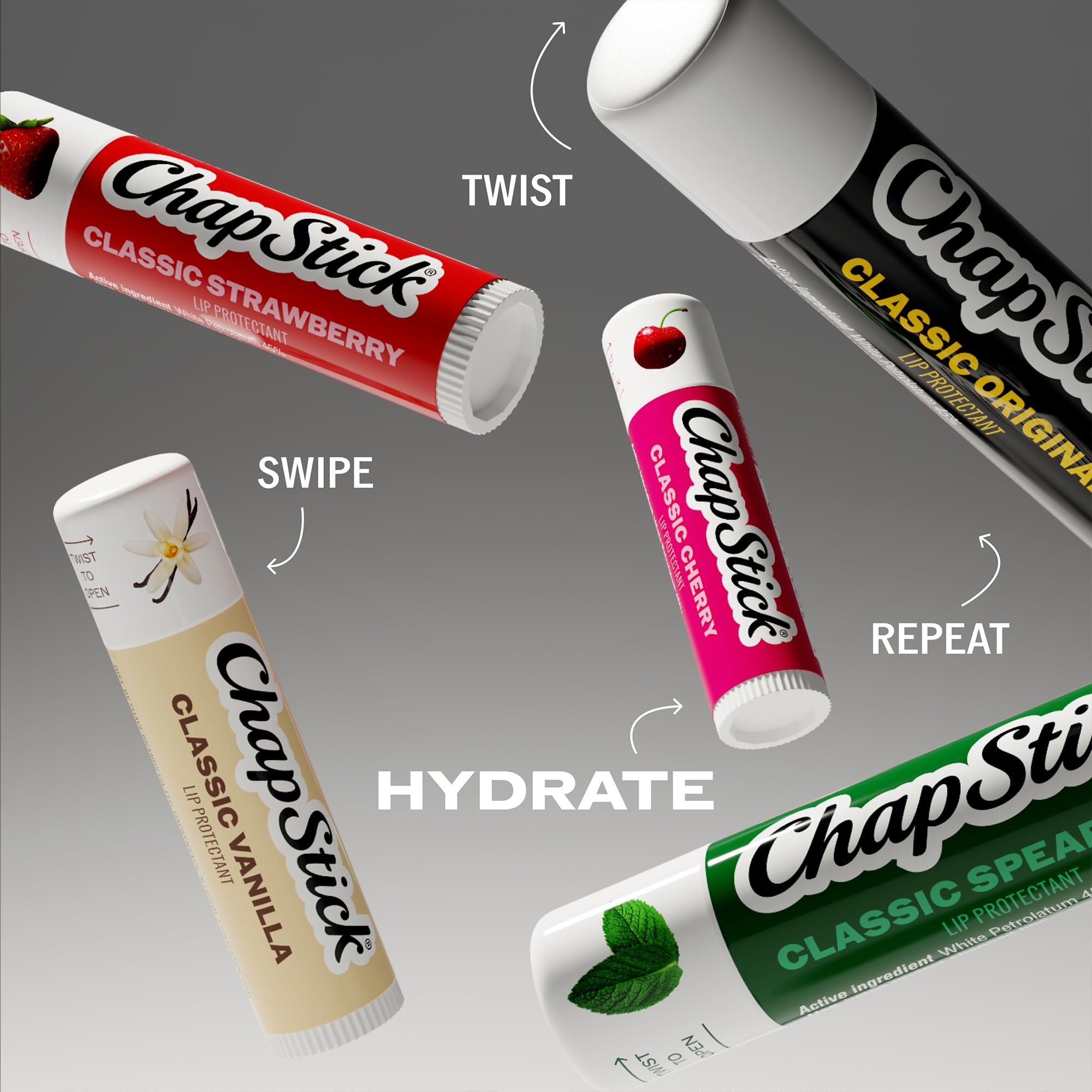 ChapStick spearmint label ingredients view displaying clean formula reassurance