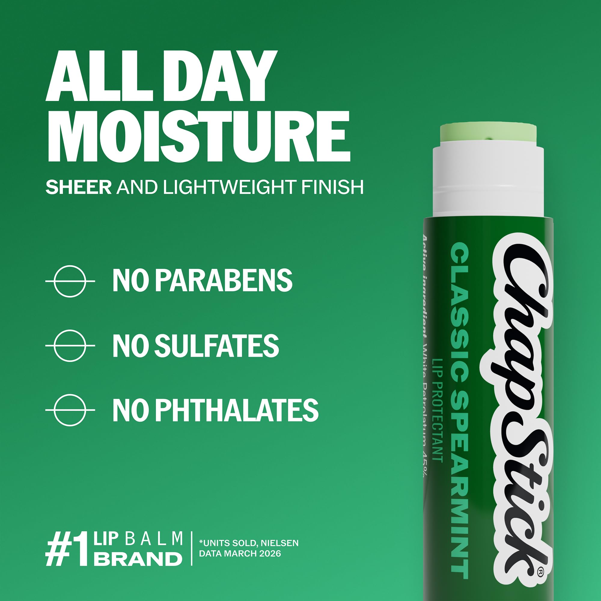 ChapStick spearmint size scale next to coin showing compact travel-ready tube