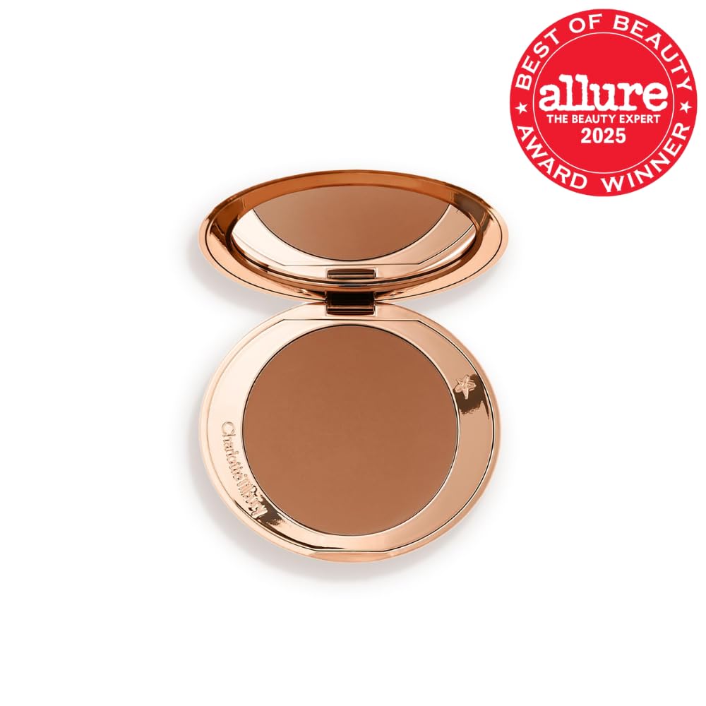Charlotte Tilbury bronzer texture closeup showing finely milled pigments for pore blurring