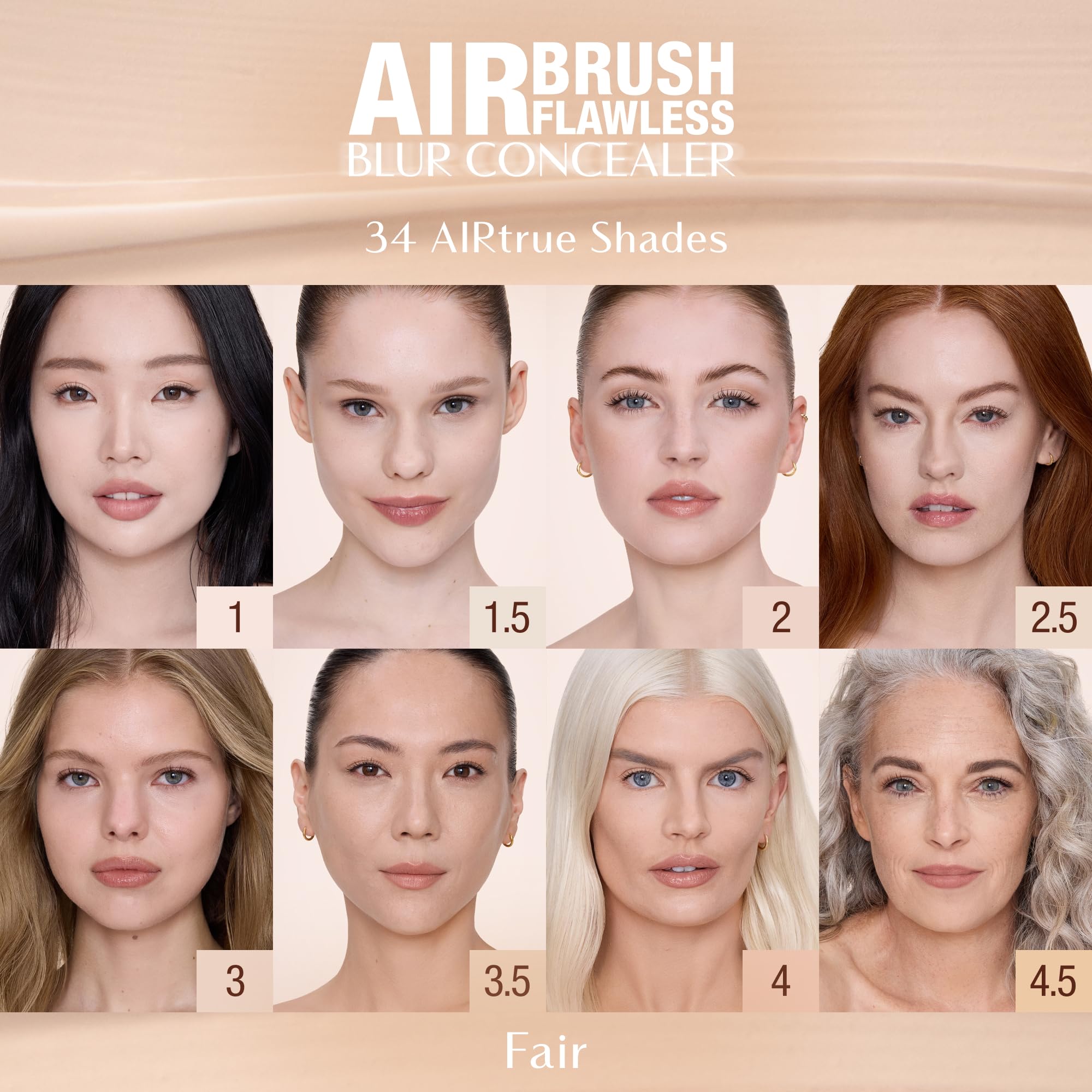 Charlotte Tilbury array of shades fanned to show 34 AIRtrue options