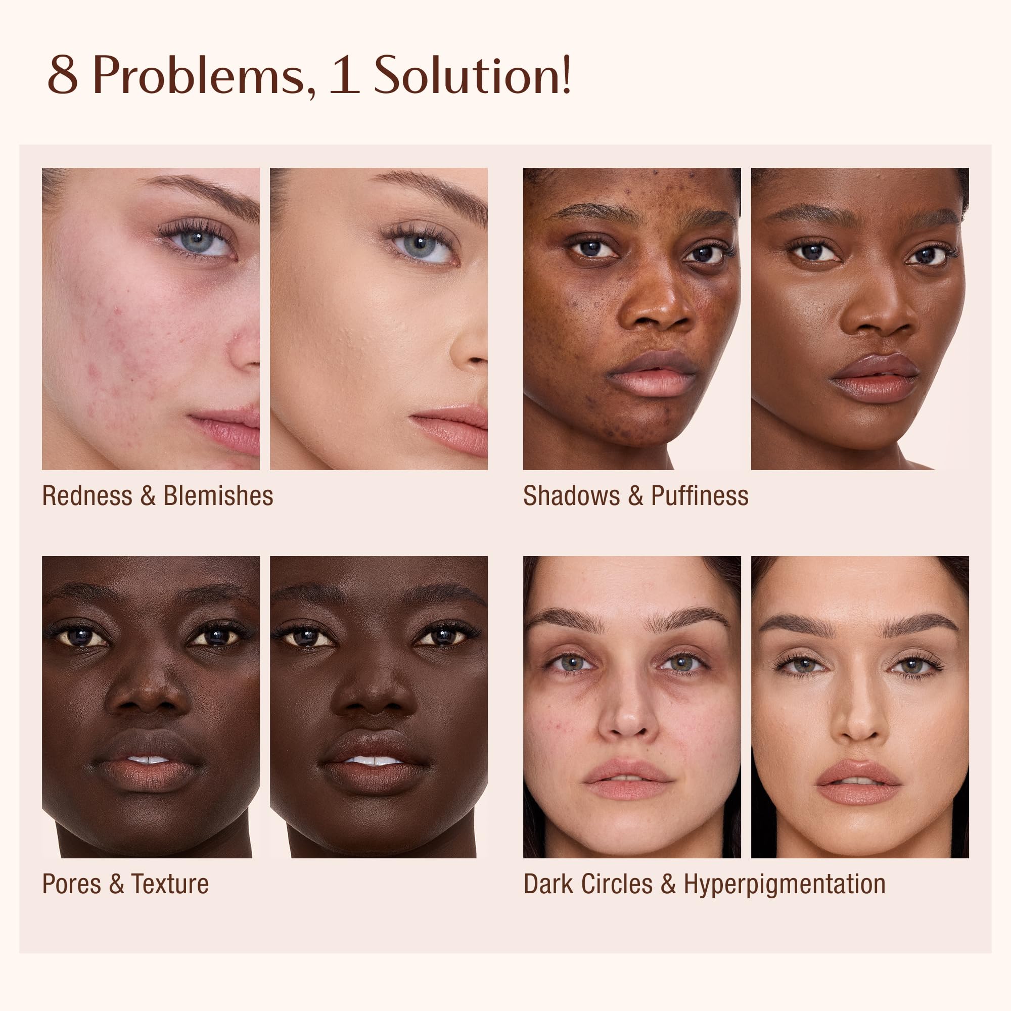 Charlotte Tilbury row of 34 AIRtrue shades illustrating diverse skin tone matches