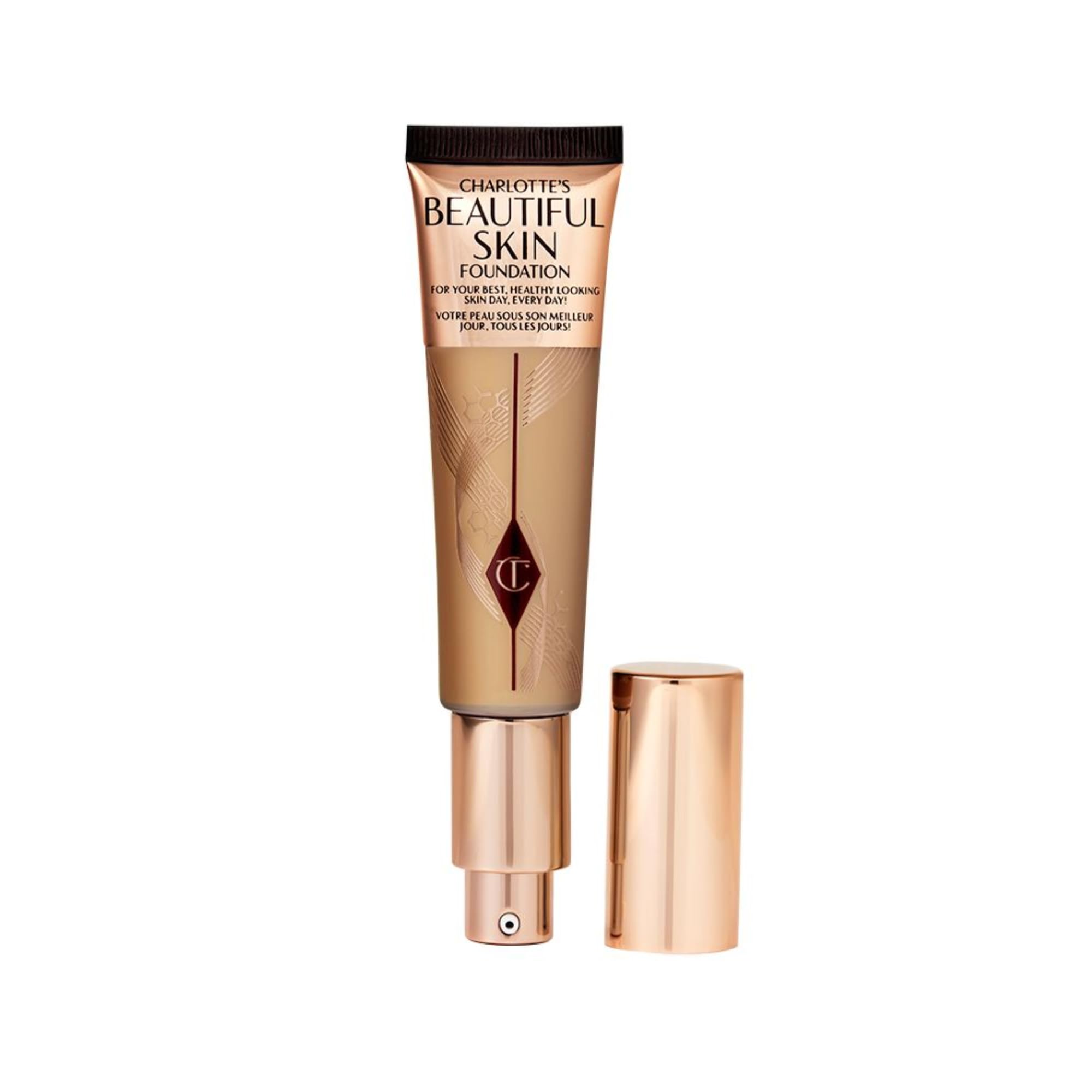 Charlotte Tilbury front bottle showing foundation packaging and immediate glow