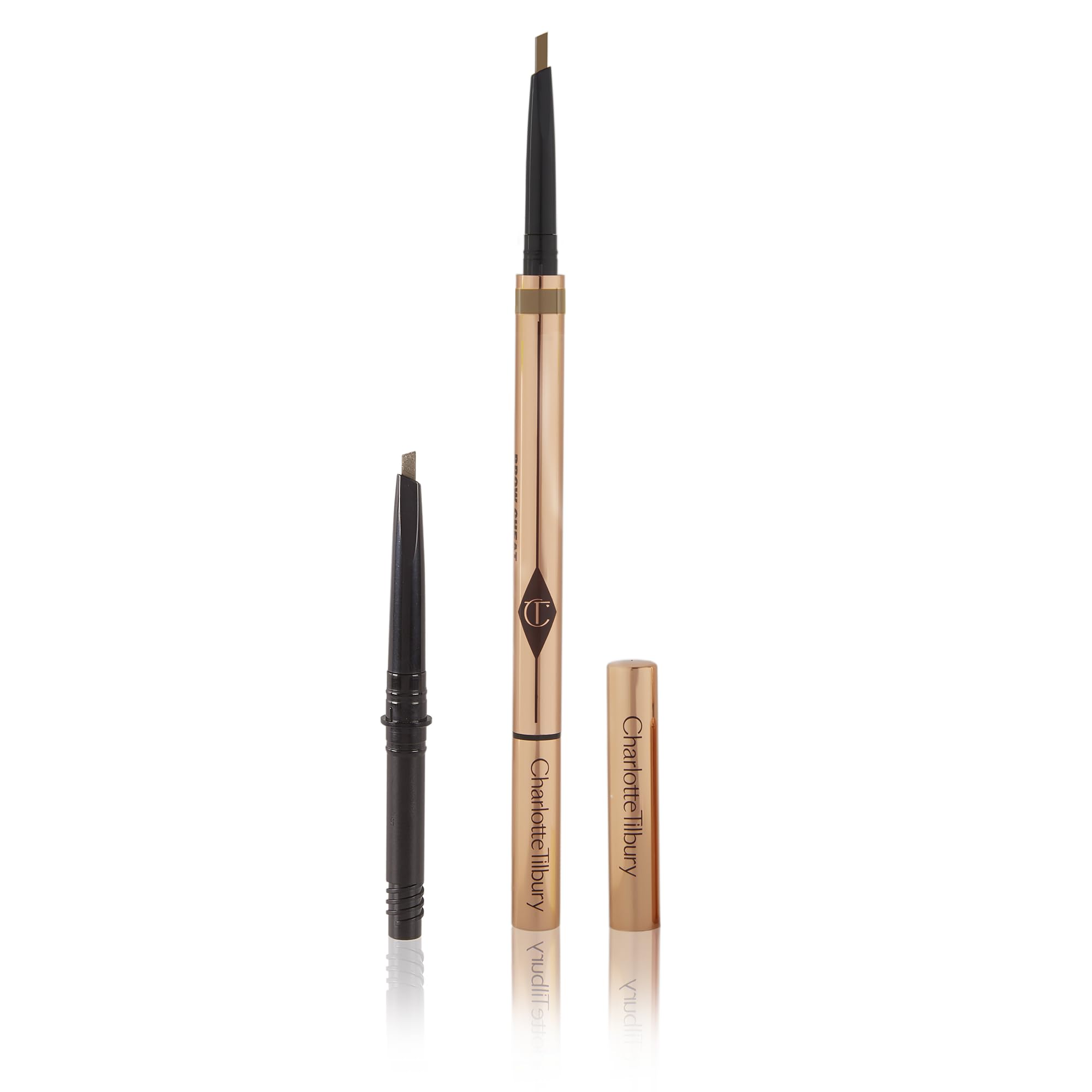 Charlotte Tilbury pencil in use filling brows for natural definition and fuller look