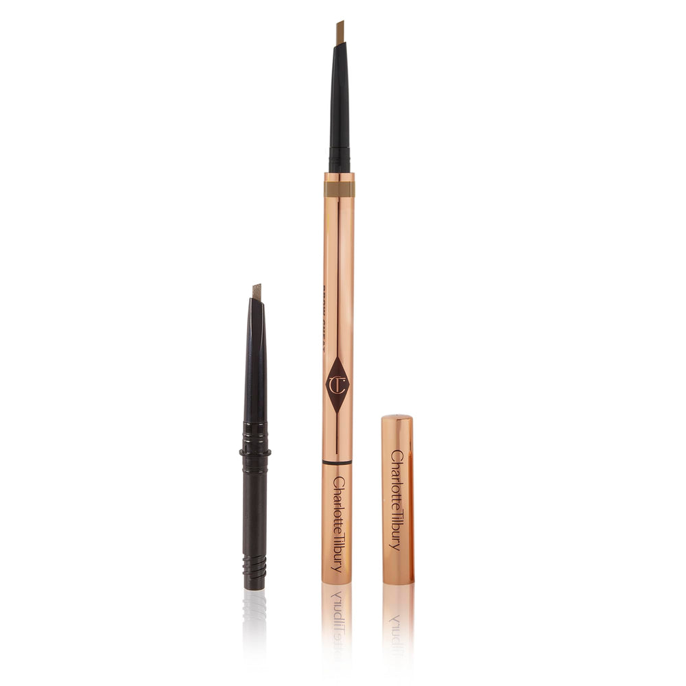 Charlotte Tilbury pencil in use filling brows for natural definition and fuller look