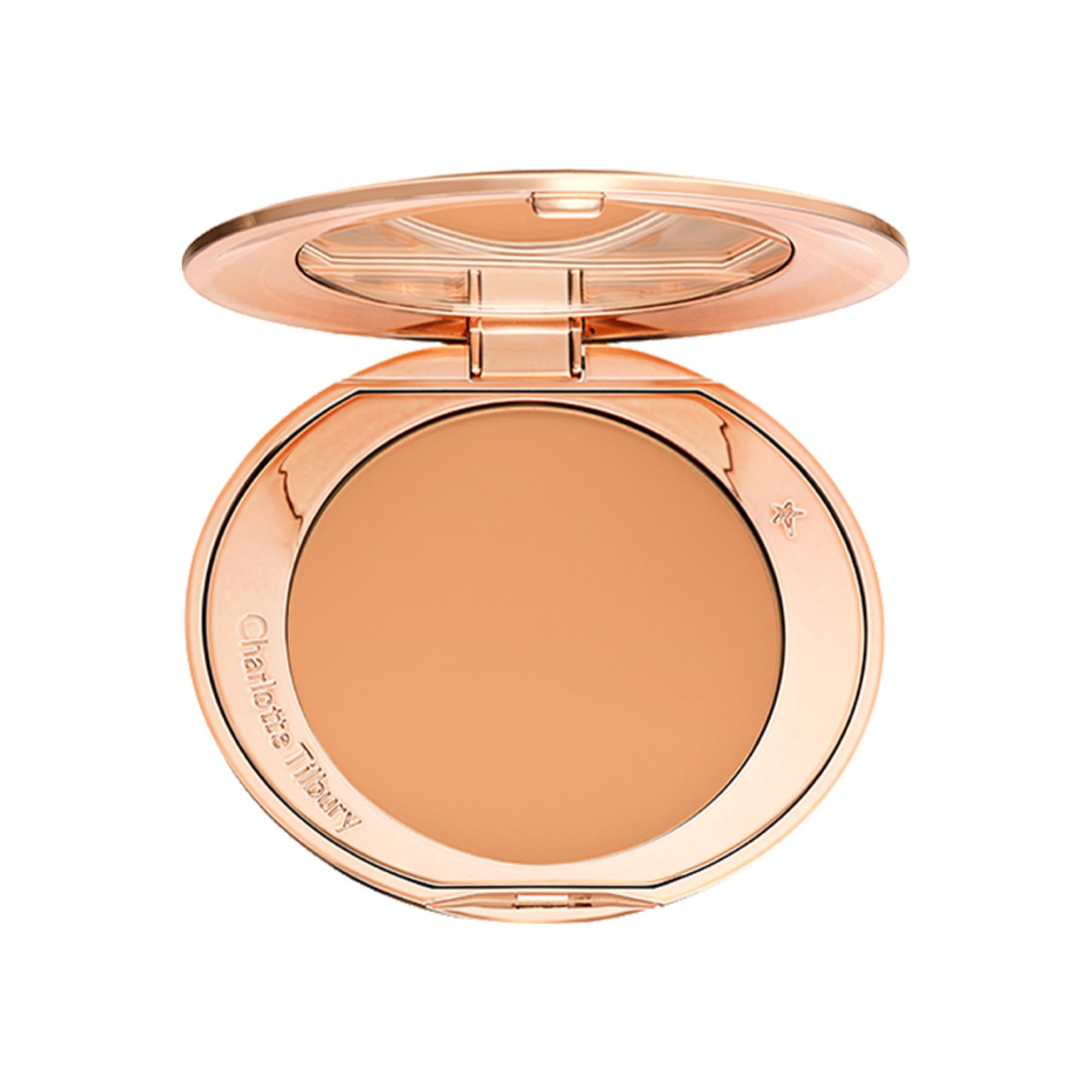 Charlotte Tilbury compact front view showing sleek design and easy portability