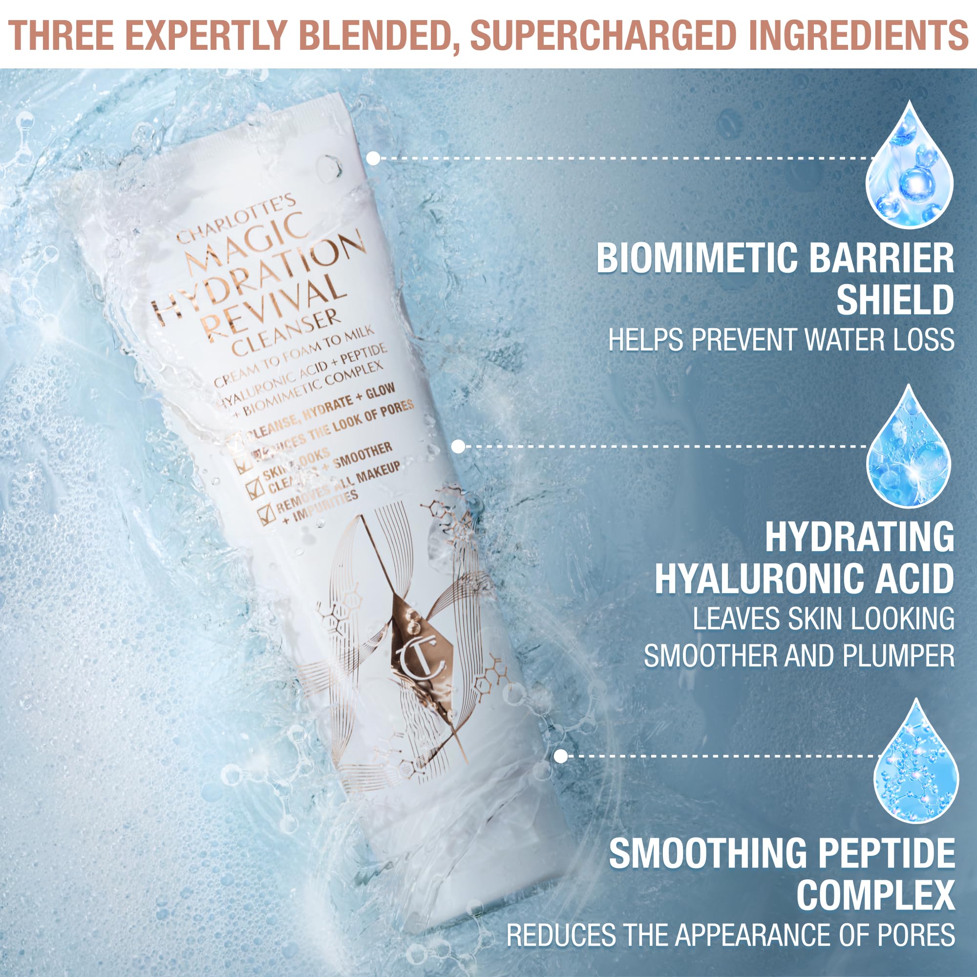 Charlotte Tilbury cream texture on hand demonstrating rich, comforting formula for makeup melt