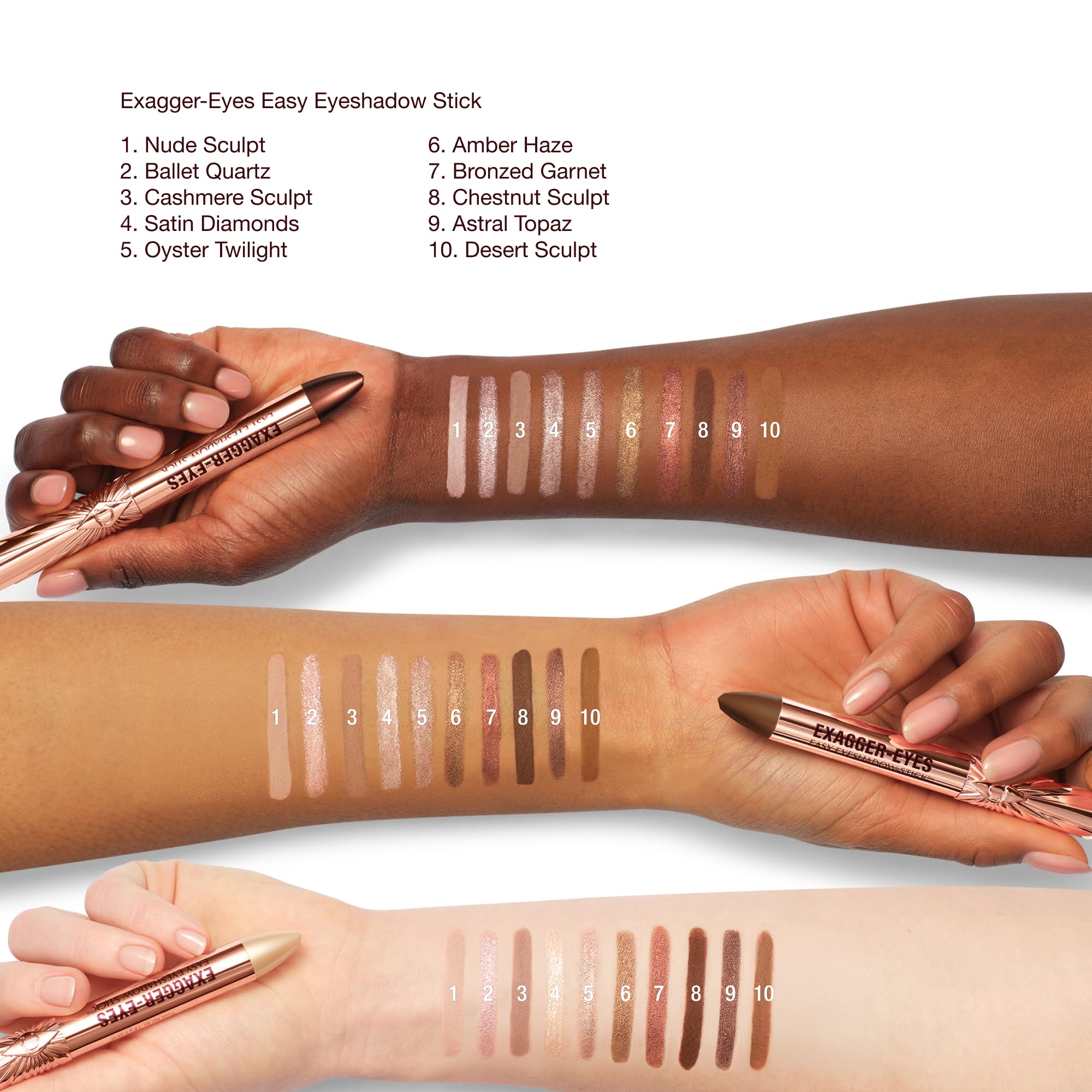 Charlotte Tilbury creamy texture swiped on arm showing smooth blendability and rich pigment