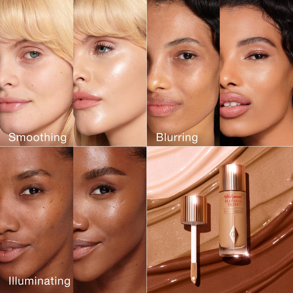 Charlotte Tilbury mixed with foundation illustrating seamless glow boost benefit