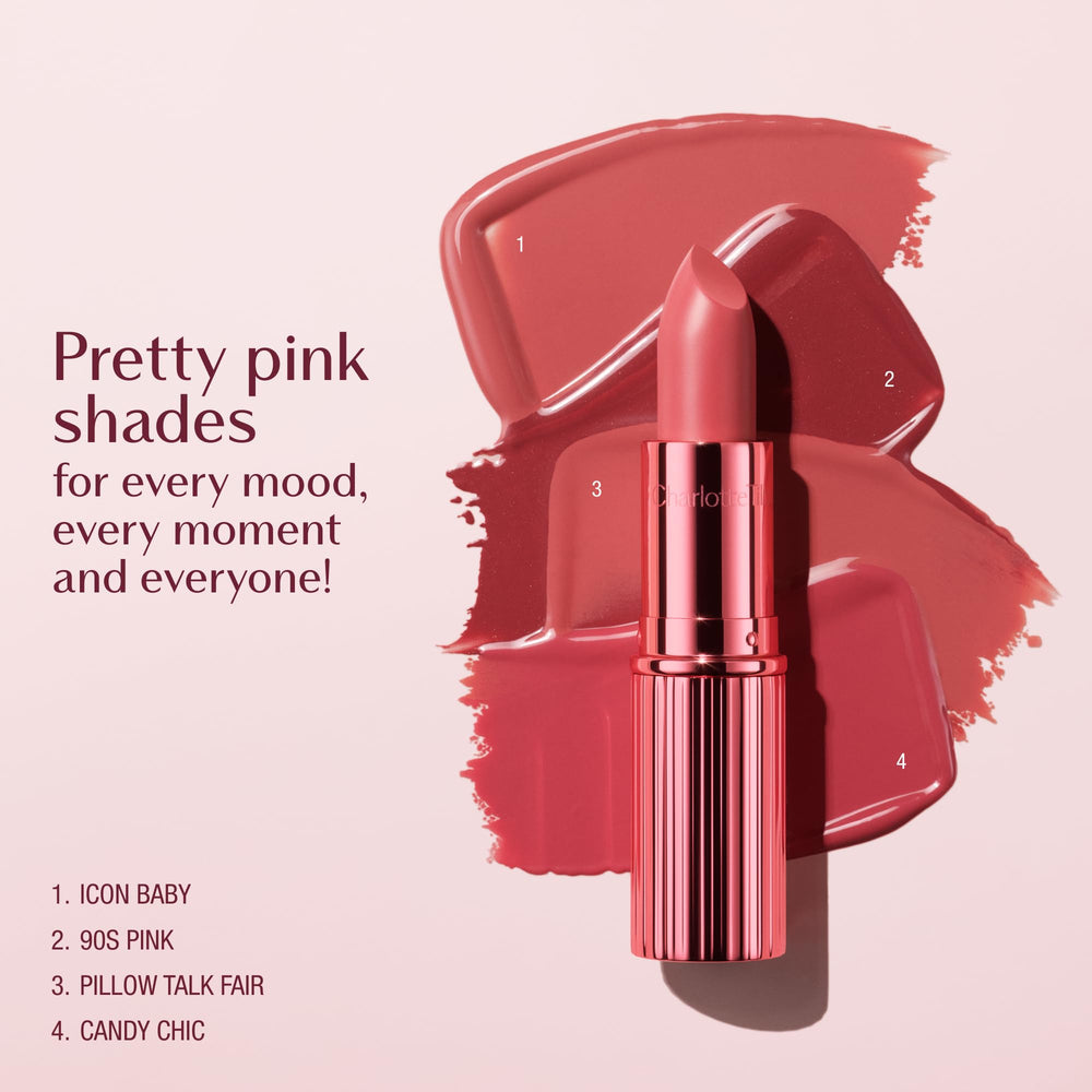 Charlotte Tilbury K.I.S.S.I.N.G texture swipe on skin showing satin finish and moisturized look