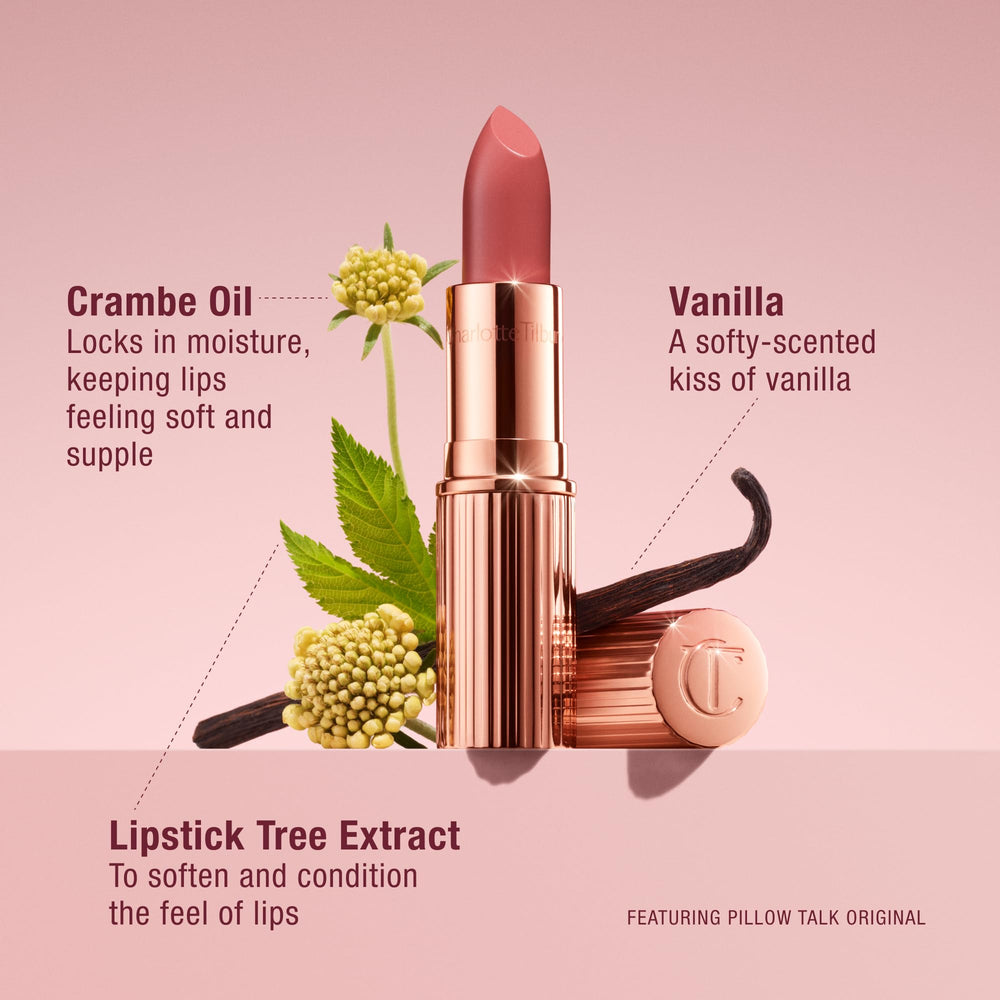 Charlotte Tilbury K.I.S.S.I.N.G pictured with Lip Cheat Pillow Talk liner showing coordinated shaping benefit