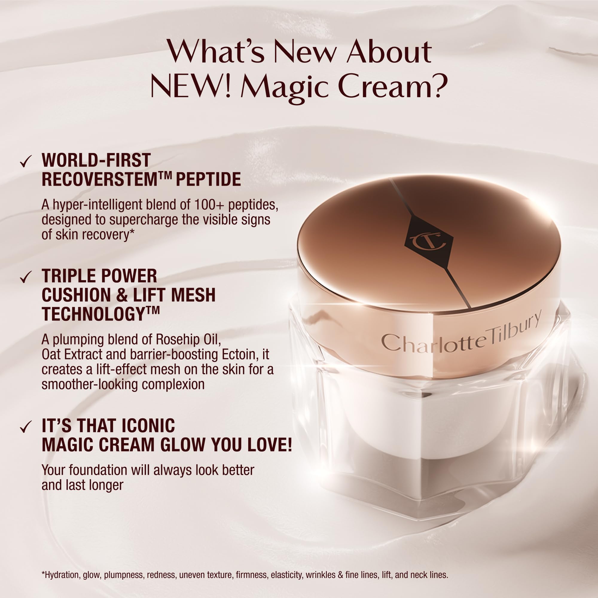 Charlotte Tilbury cream on fingers demonstrates spreadability and primer effect