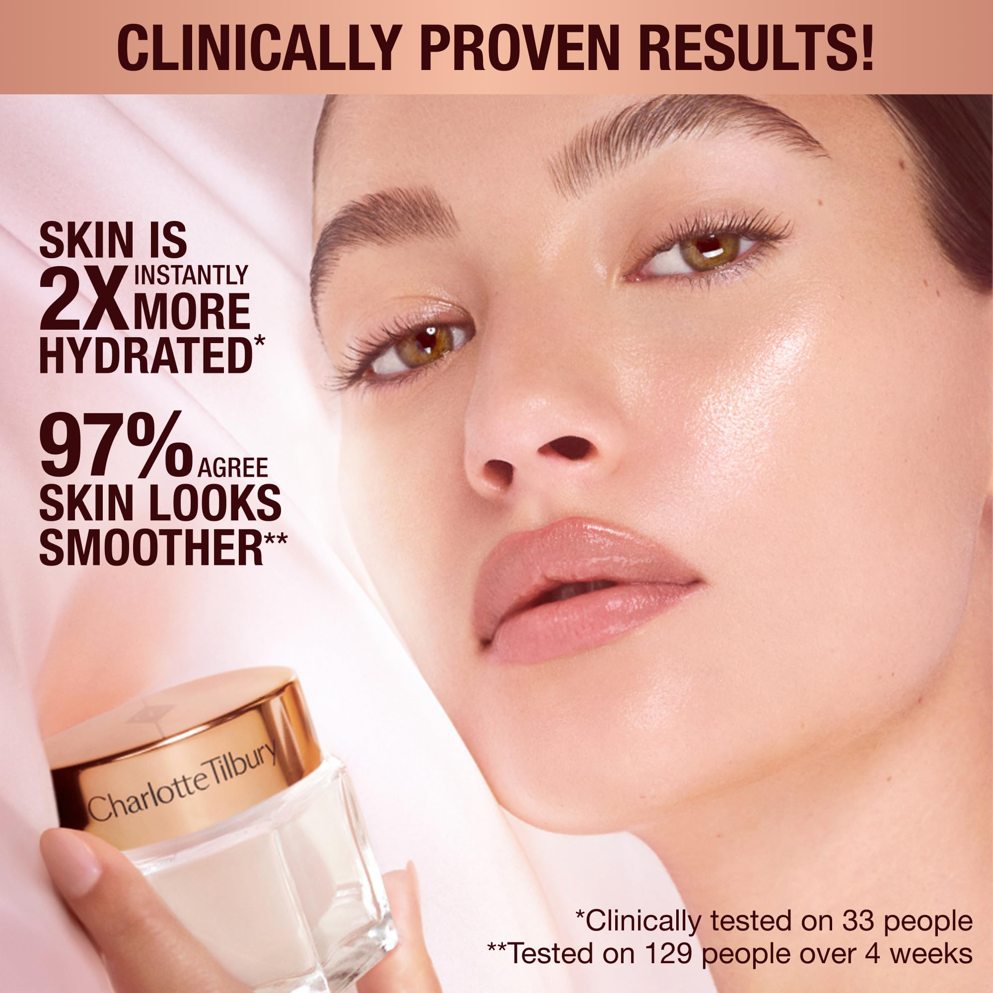 Charlotte Tilbury ingredient layout highlighting Rosehip Oil and vitamins for nourishment