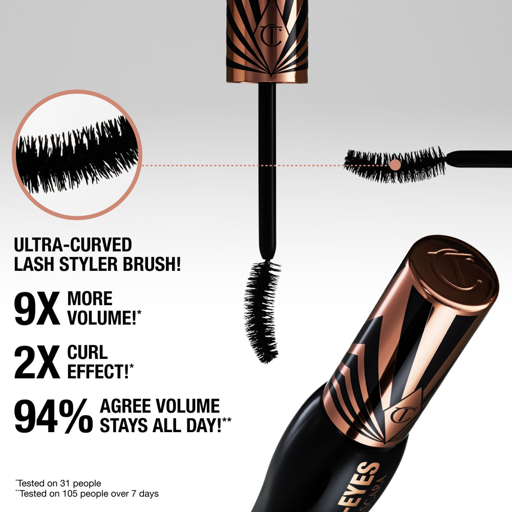 Charlotte Tilbury model wearing mascara with dramatic lift and defined curl