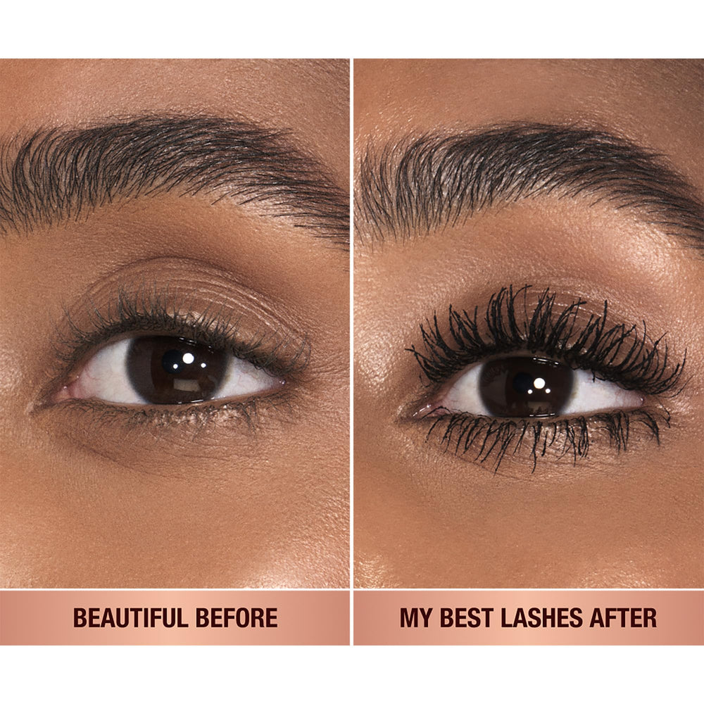 Charlotte Tilbury wand closeup with paddle brush delivering precise lengthening effect