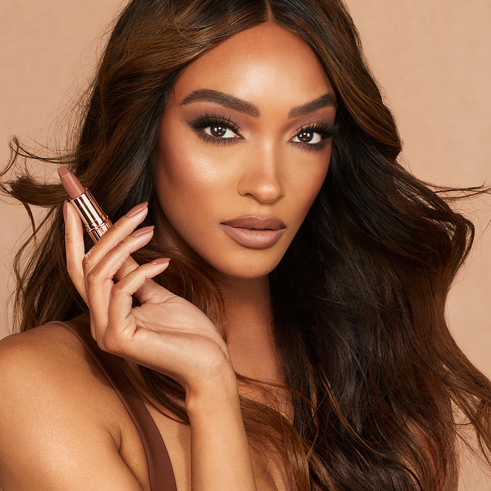 Charlotte Tilbury lipstick paired with lip liner showing longer wear benefit