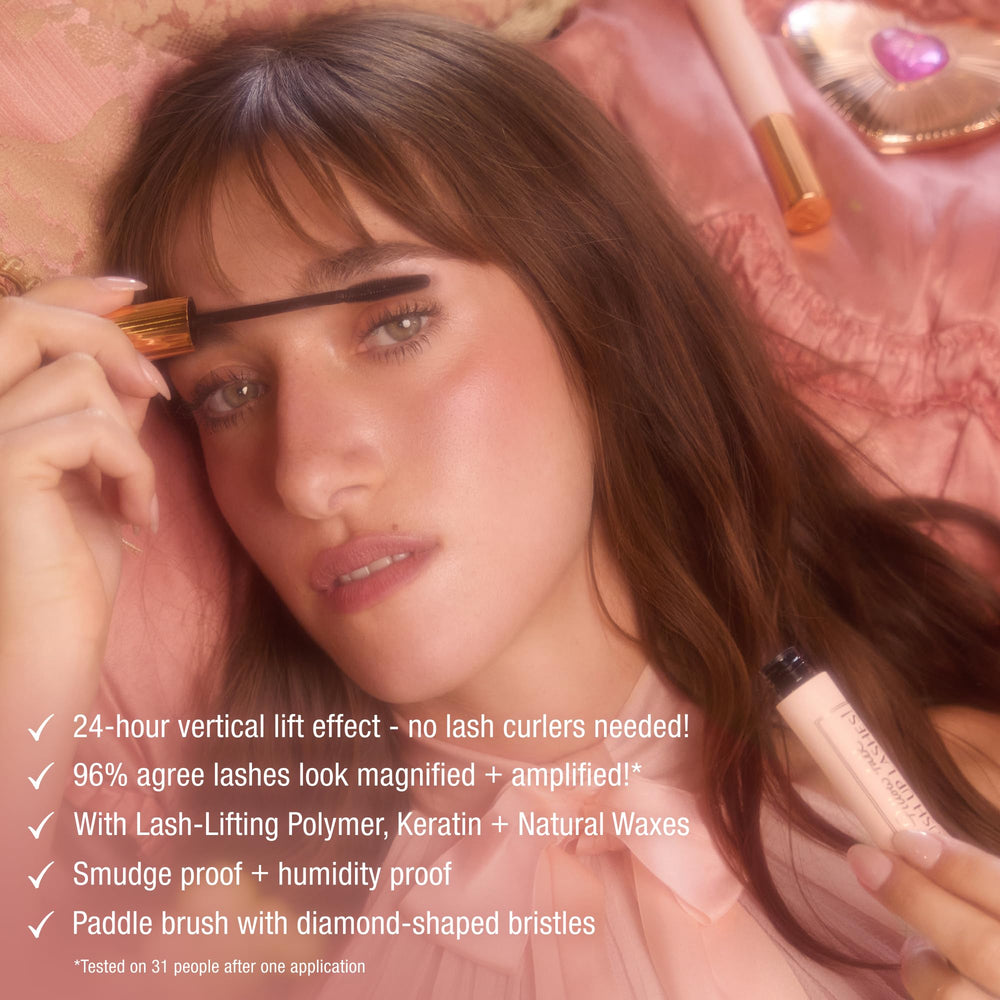Charlotte Tilbury size comparison next to ruler showing compact tube for travel-friendly convenience