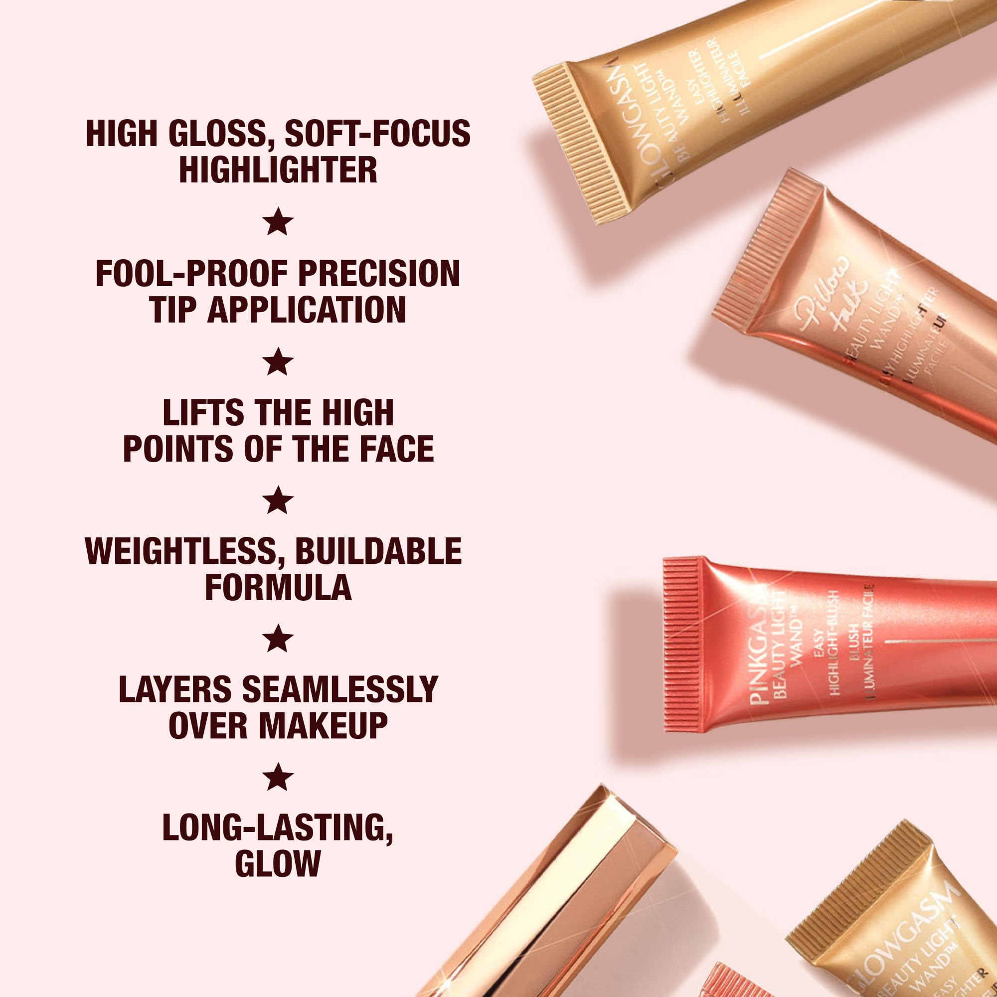 Charlotte Tilbury Pinkgasm liquid texture swatch showing luminous finish