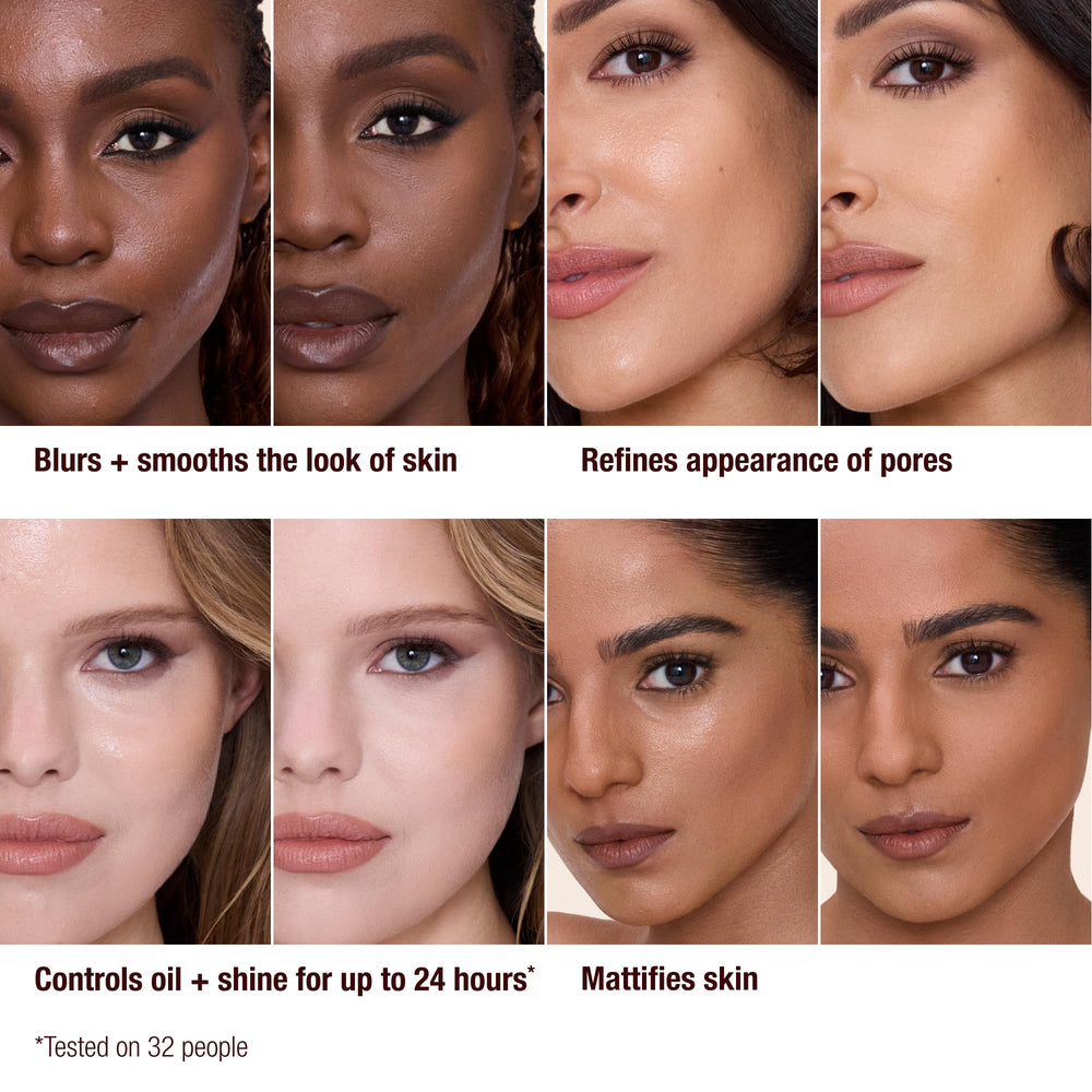 Charlotte Tilbury bottle tucked inside a makeup bag for portability and on-the-go use