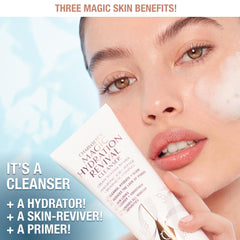 Charlotte Tilbury pump and label close-up highlights easy dispensing and clear instructions
