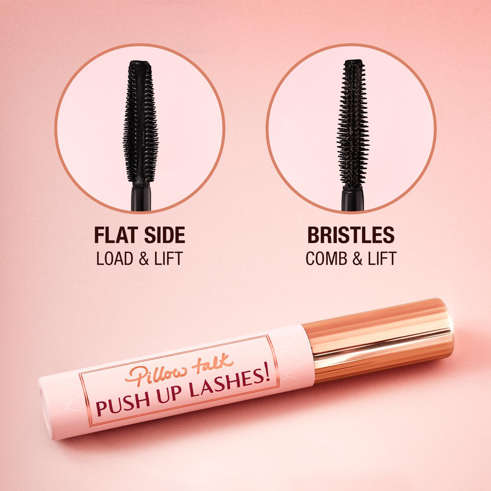 Charlotte Tilbury mascara held in hand for scale emphasizing travel-friendly size and convenience