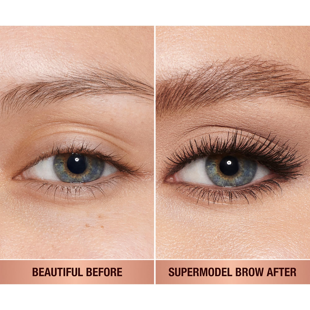 Charlotte Tilbury Soft Brown texture swatch showing buildable tint
