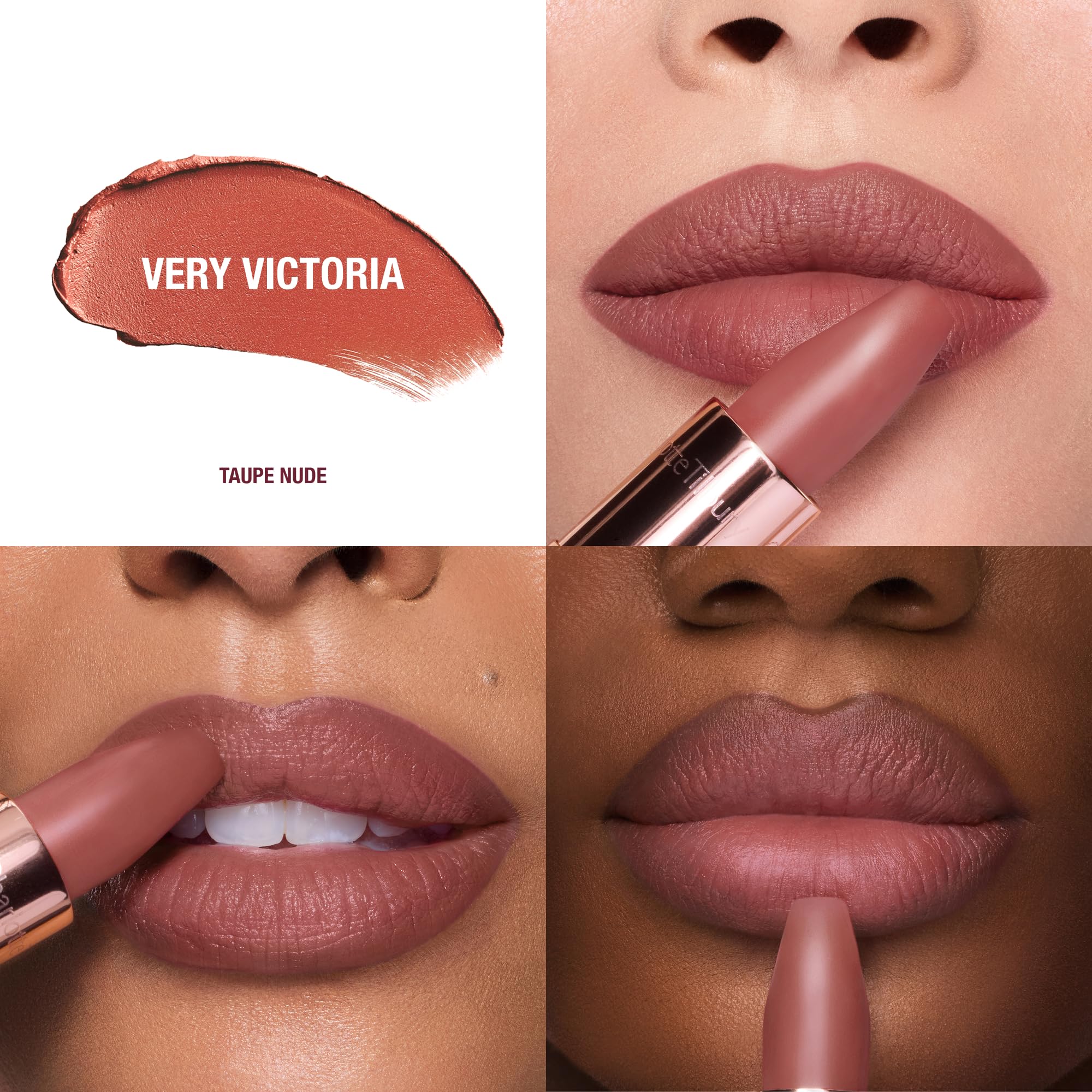 Charlotte Tilbury close-up of square-angled tip enabling precise lip definition and control