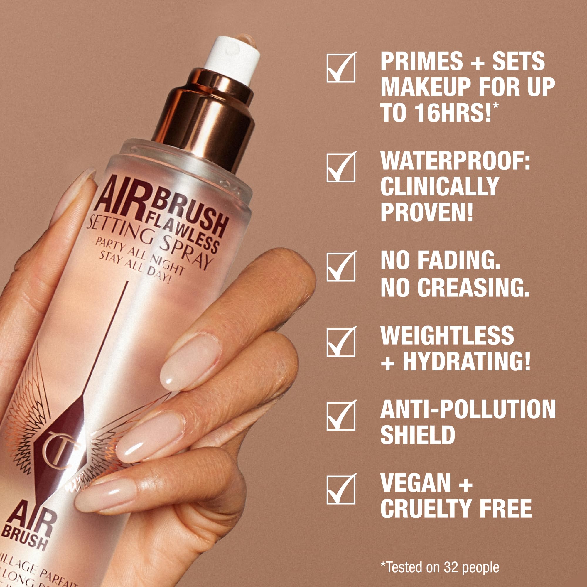 Charlotte Tilbury spray texture on hand demonstrating lightweight hydration