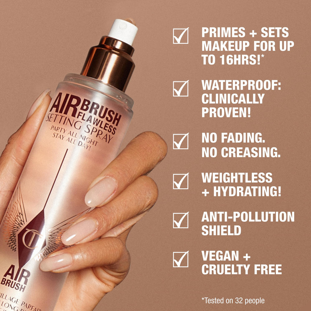 Charlotte Tilbury spray texture on hand demonstrating lightweight hydration