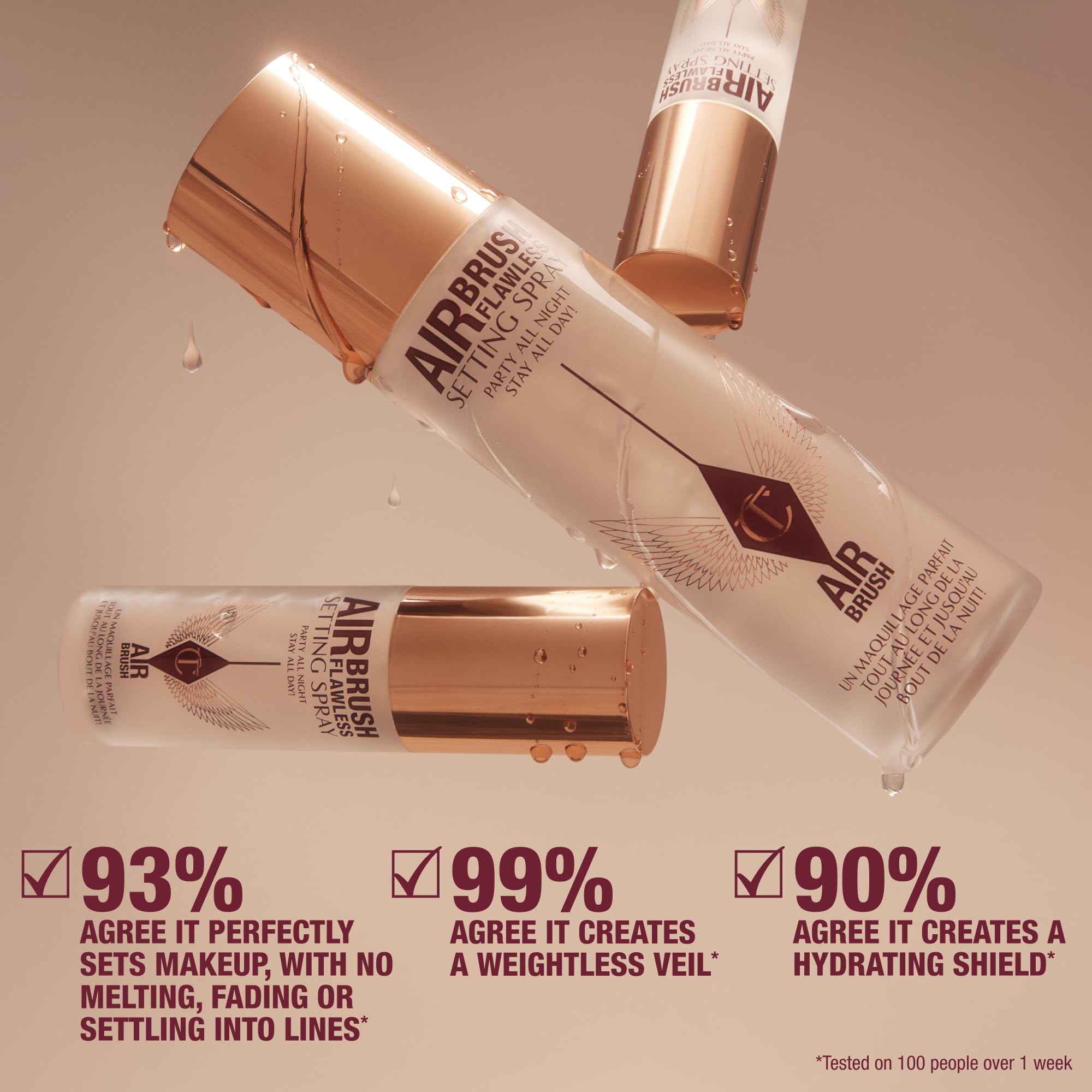 Charlotte Tilbury bottle styled for travel offering convenient on-the-go refresh