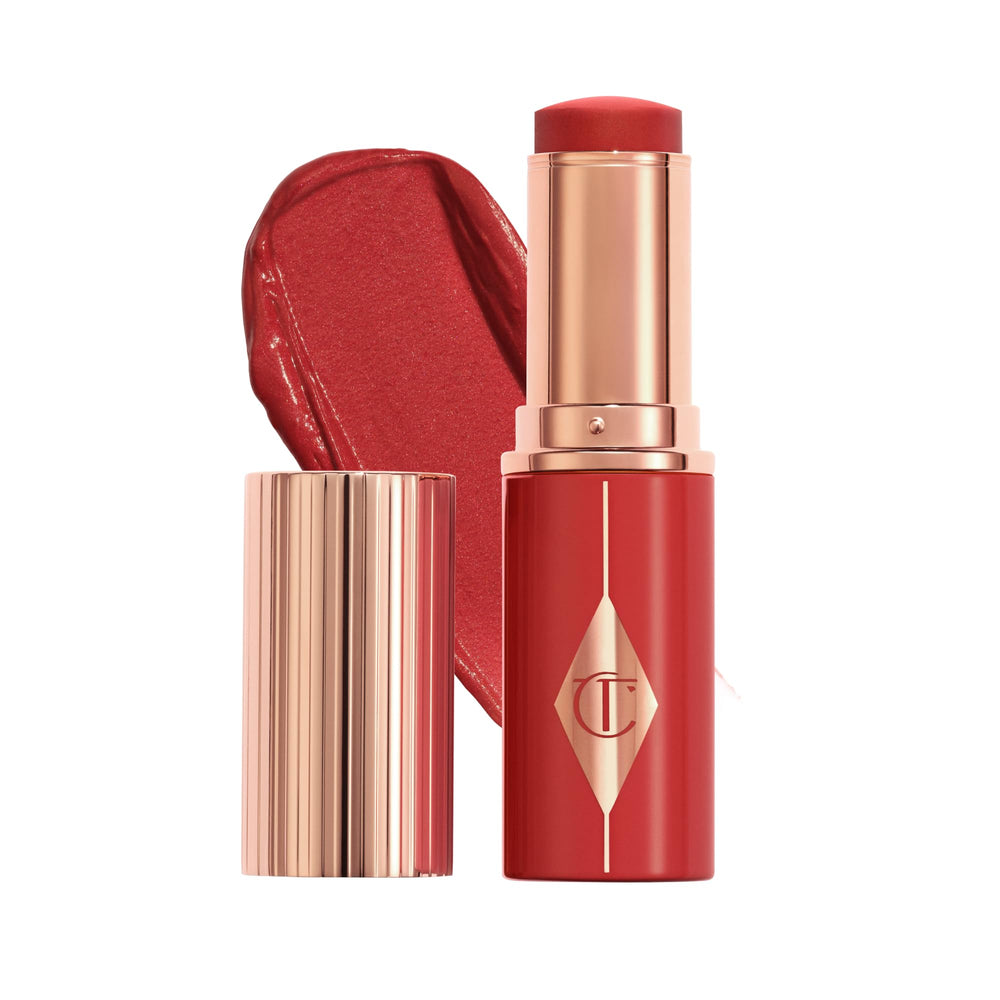 Charlotte Tilbury front packaging showing stick and shade, highlights convenience