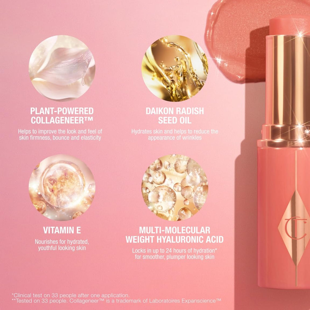 Charlotte Tilbury applying stick to cheek demonstrating fast, effortless application