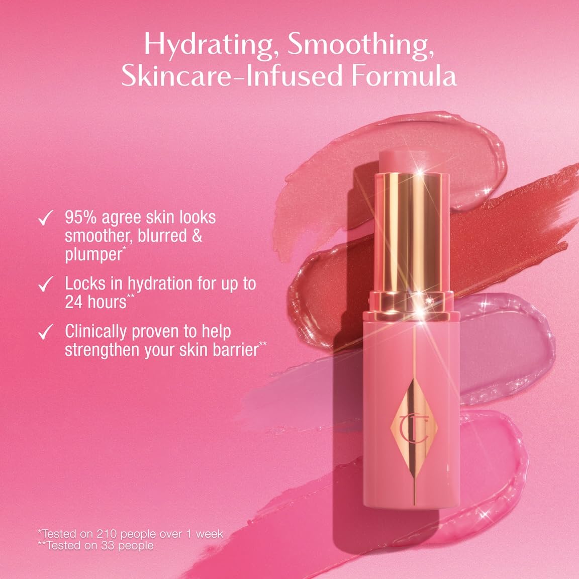 Charlotte Tilbury blush stick in hand showing size and travel-friendly scale
