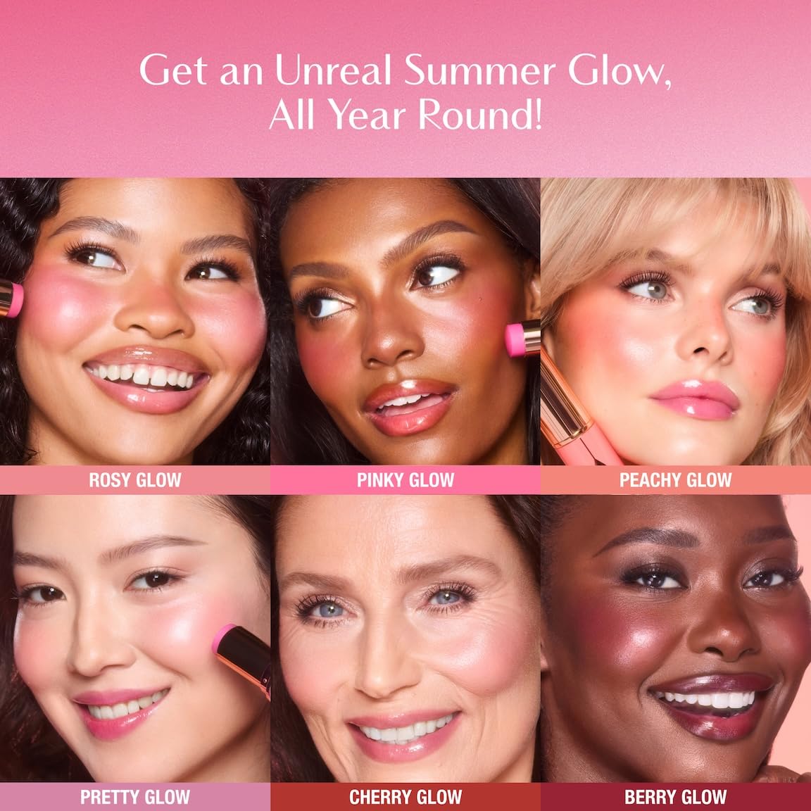 Charlotte Tilbury tinted swipe on lips showing matching cheek-and-lip benefit