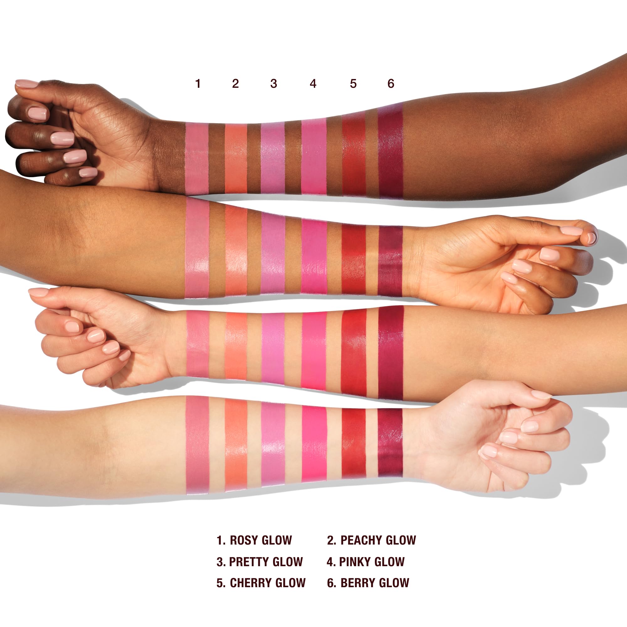 Charlotte Tilbury six shades lined up illustrating versatile colors for many tones