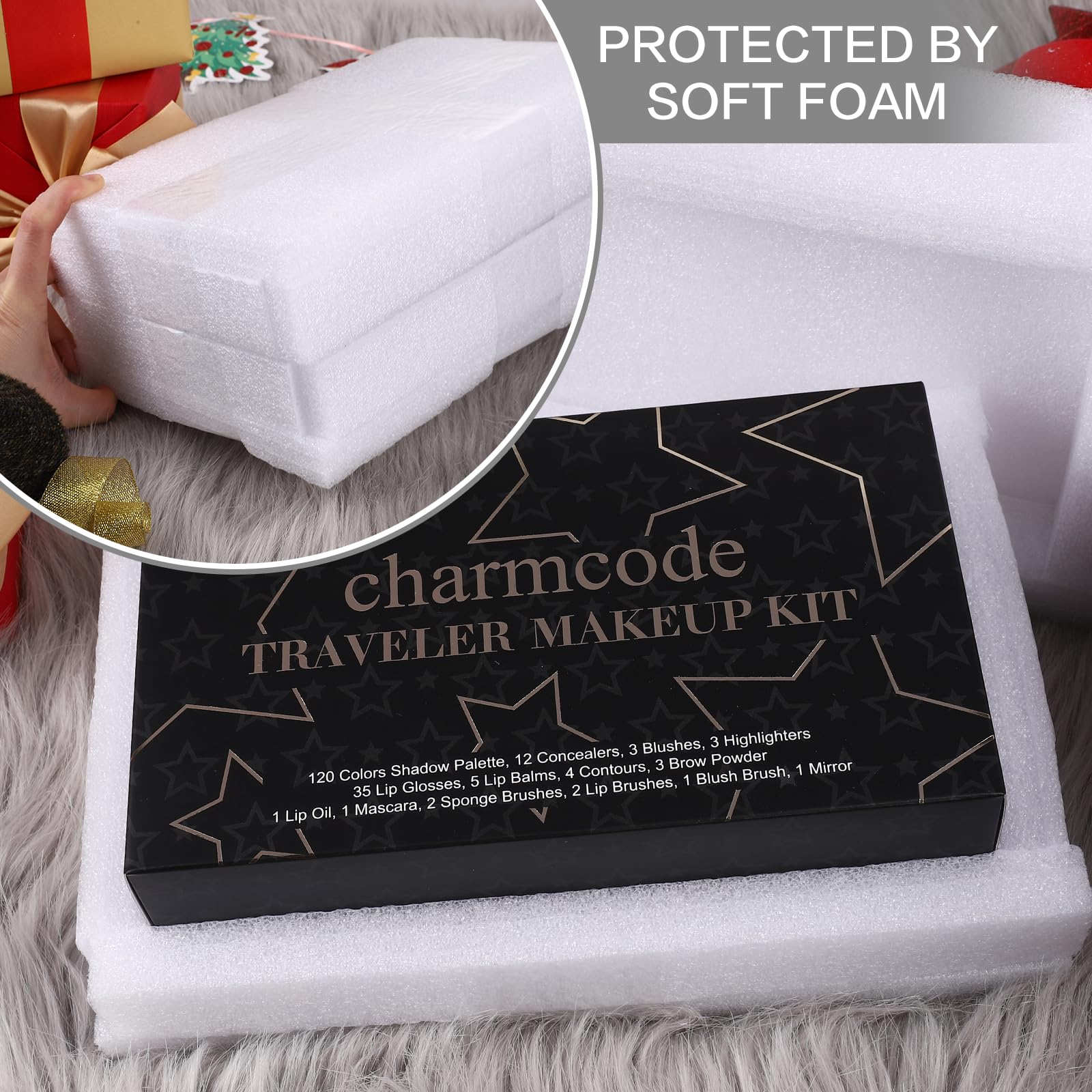 CHARMCODE beside passport and phone to show travel-friendly compact size and portability