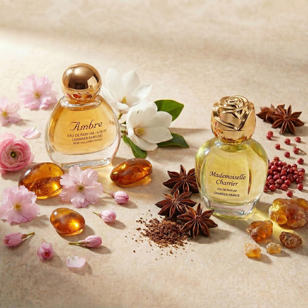 Charrier Parfums lifestyle scene on bedside table suggesting everyday decorative use