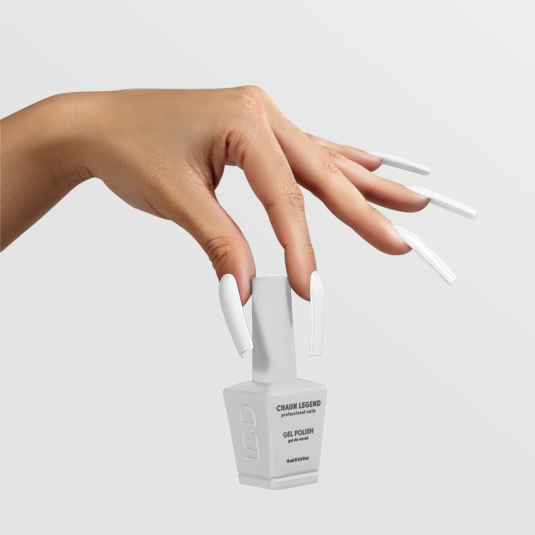 Chaun Legend swatch on nails displaying creamy white coverage and polish effect