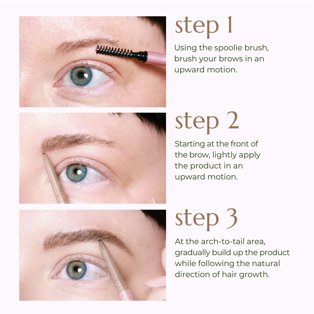 Chella spoolie detail showing brush for blending and grooming brows seamlessly