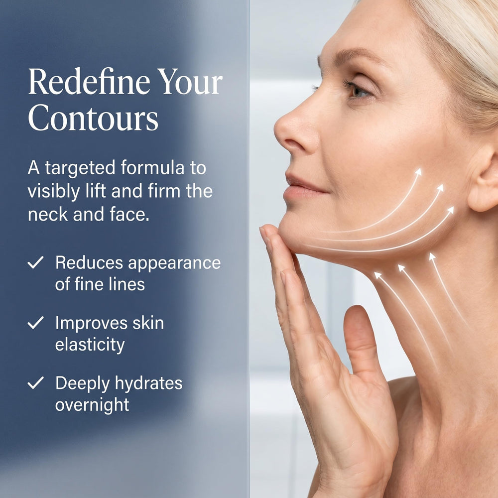 Chelsea Labs applying cream to neck illustrating targeted firming routine