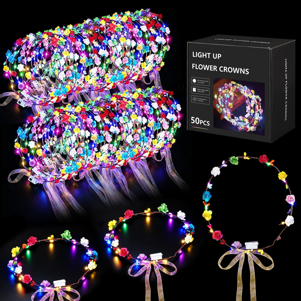 Chicloop front view of LED flower crown highlighting full pack appeal