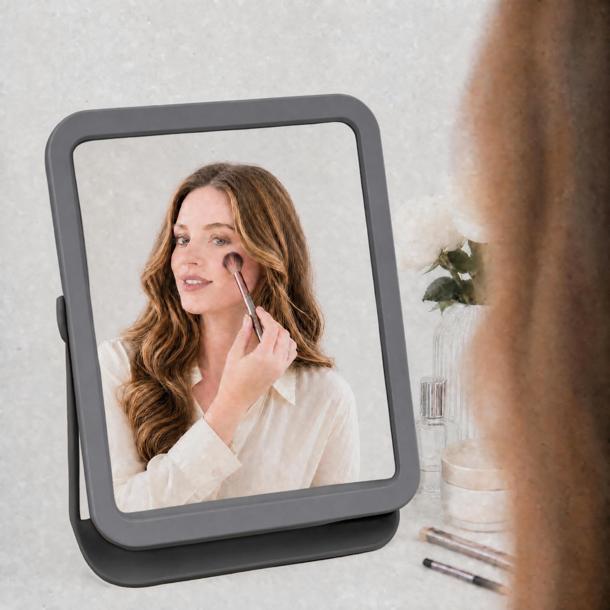 ChicReflect mirror styled on bedroom vanity to enhance decor and function benefit