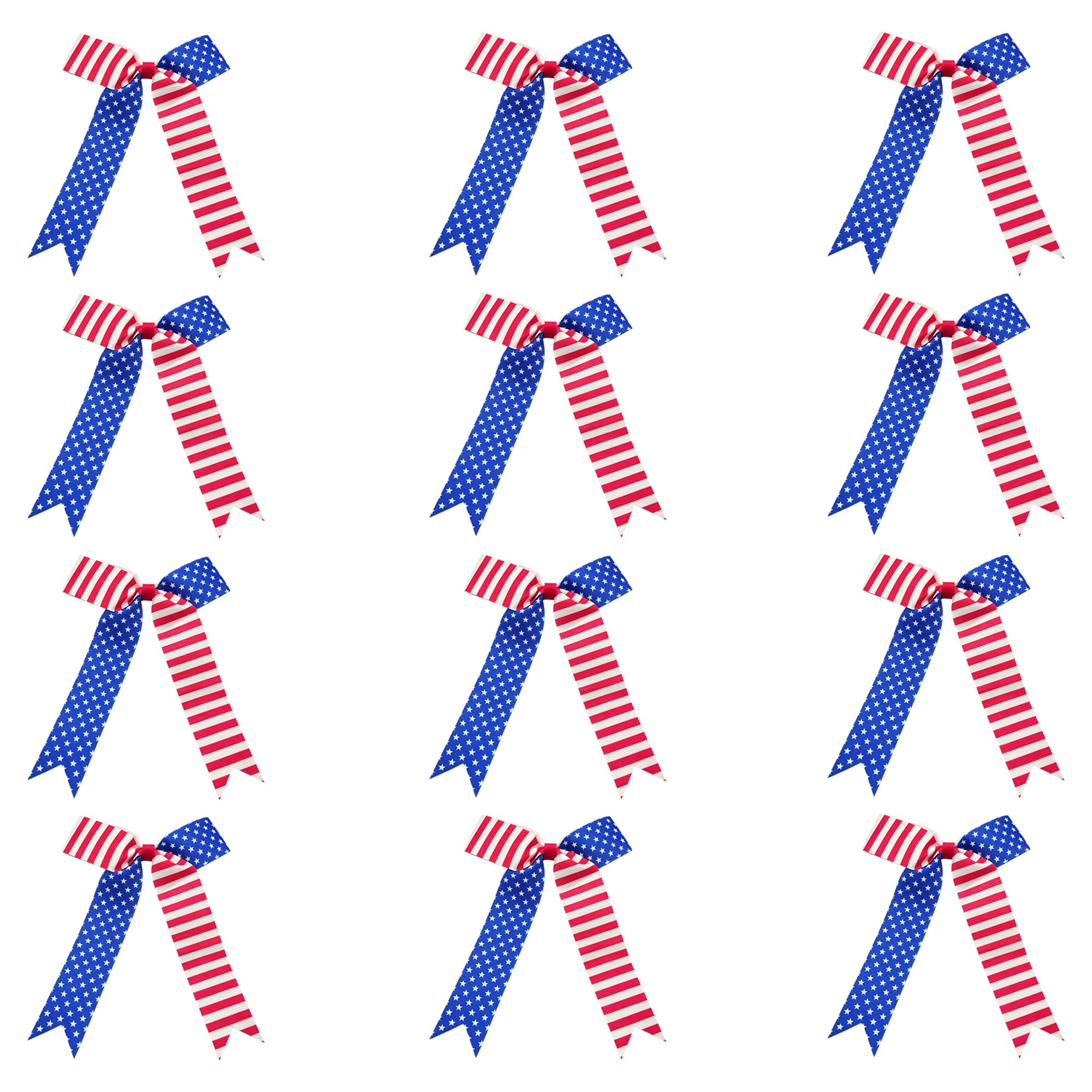 chiduerm front view of 12 patriotic bows showing uniform team look and bold colors