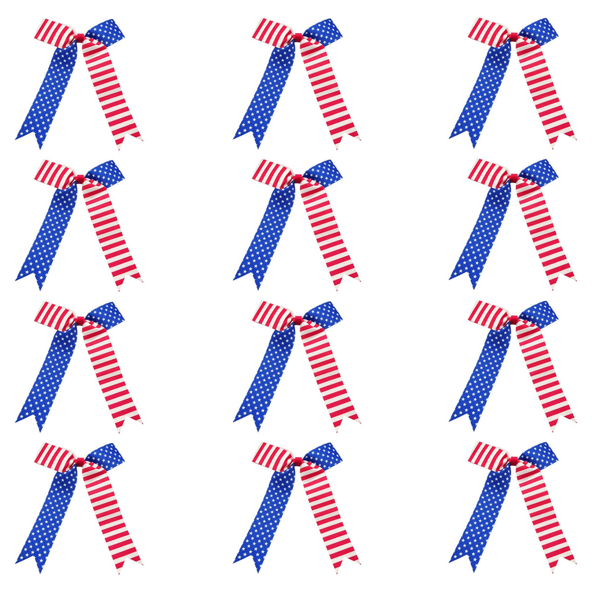 chiduerm front view of 12 patriotic bows showing uniform team look and bold colors