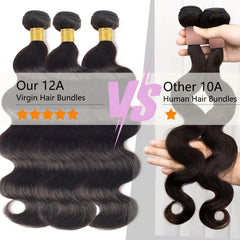 Chikamlty full 28 inch length displayed to show natural black waves and length option