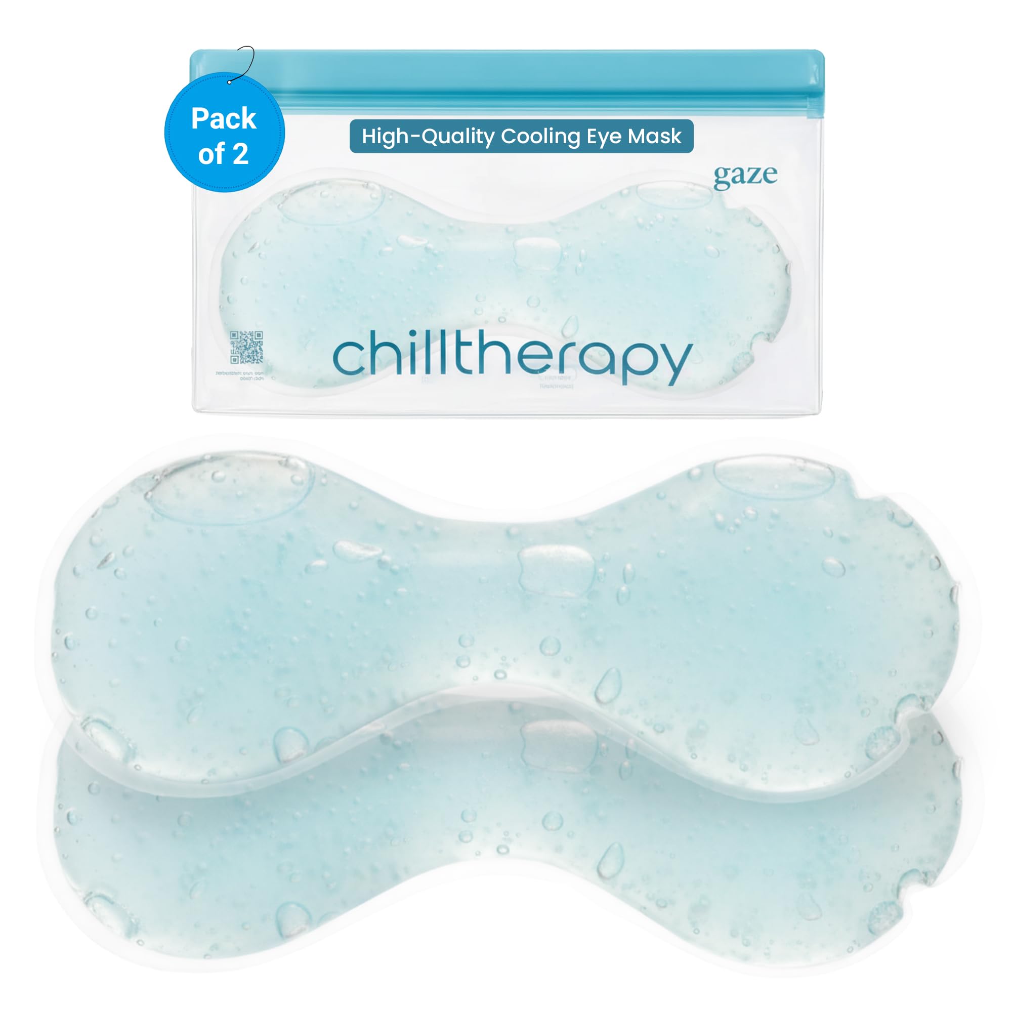 CHILLTHERAPY front packaging showing two reusable cooling eye masks for quick relief