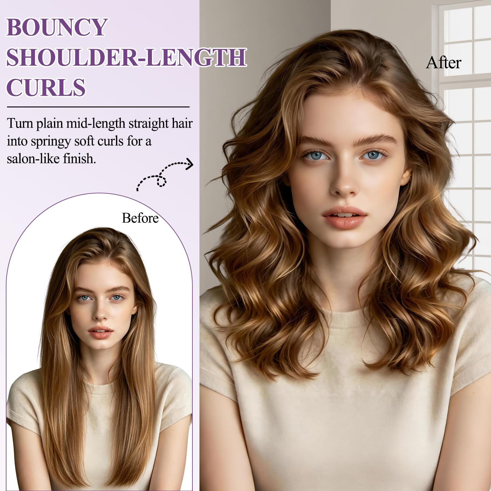 Chivixe before and after loose waves demonstrating fuller, salon finish