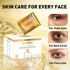 CHMI open single-use sachet revealing neatly paired gold hydrogel masks