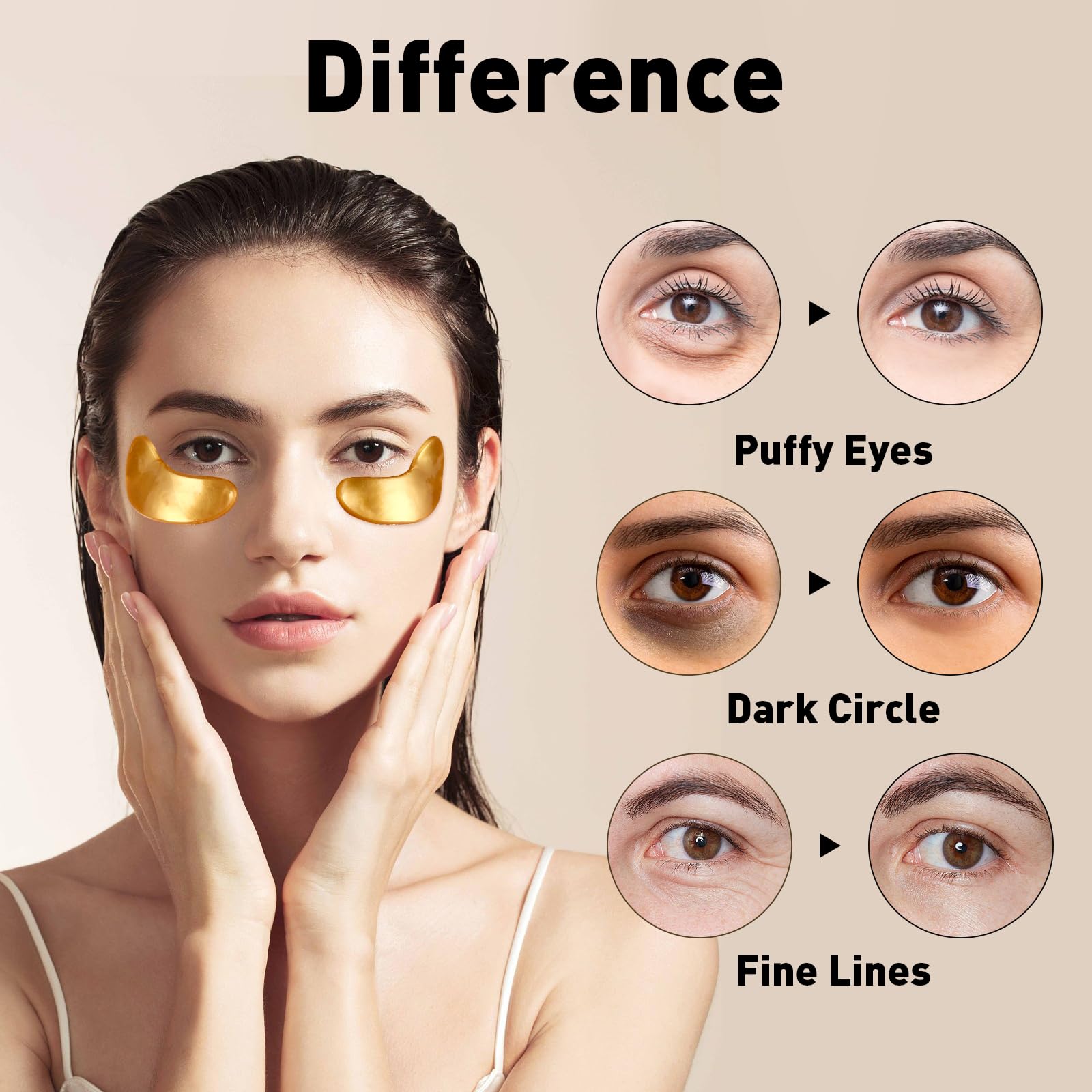 CHMI applied under-eye patches on model demonstrating easy home use